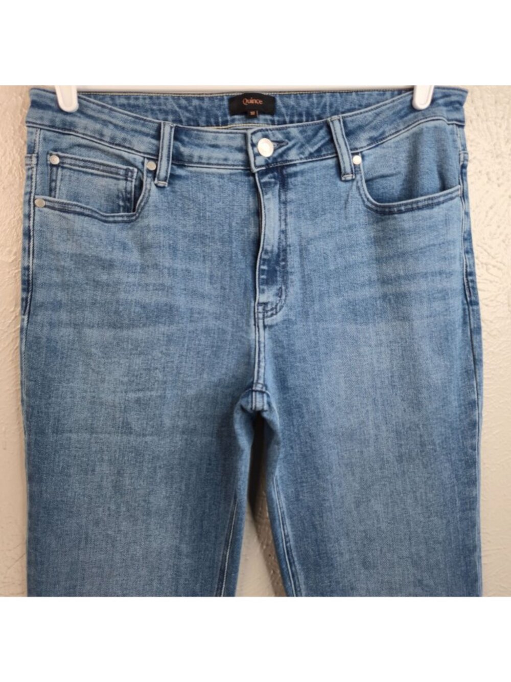 Quince Luna Stretch Flare Jeans Sz 32 High Rise Minimalist Light Blue Wash Denim - Picture 4 of 9